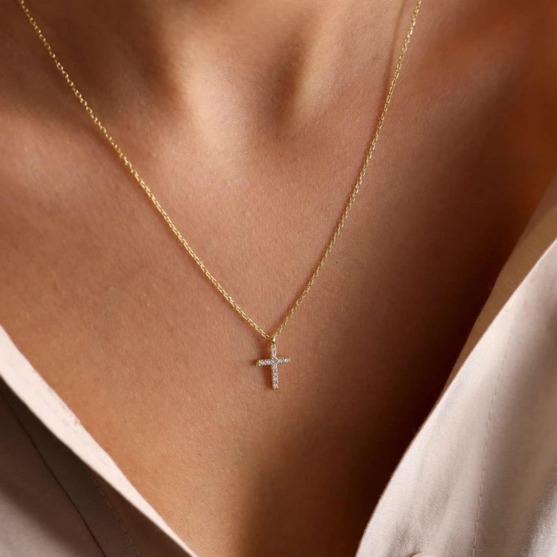 VIROMY Gold Cross Necklace for Women 14K Gold Plated Cute Sidways Cross Pendant Choker Necklaces Simple Trendy Everyday Jewelry for Women - Image 3